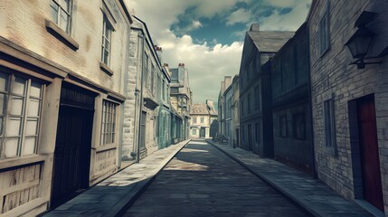 Quiet Urban Street in Historical Town with Vintage Architecture