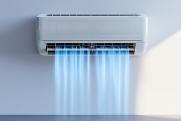 Wall-mounted air conditioning with light blue streams
