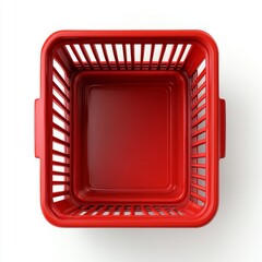 Red shopping basket: Top down view of empty plastic basket on a white background