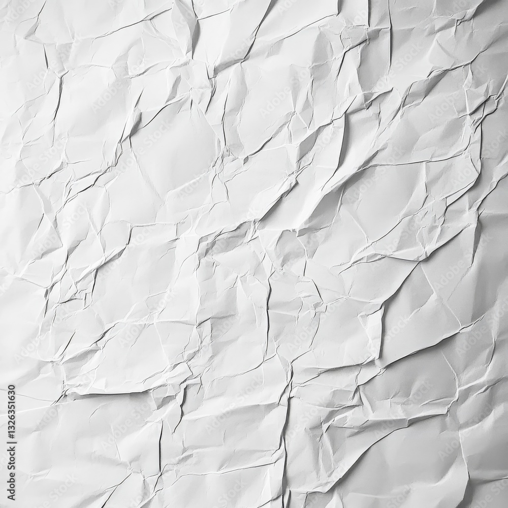 Poster crumpled white paper texture: detailed abstract background for design elements and mockups, featurin