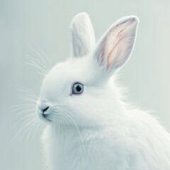 Obraz premium Elegant Portrait of a White Bunny with Piercing Blue Eye Against a Soft, Serene Background