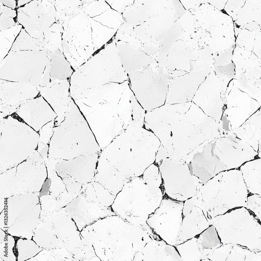 Aufkleber fragmented world: an abstract landscape of white planes and dark fissures creating a striking contra