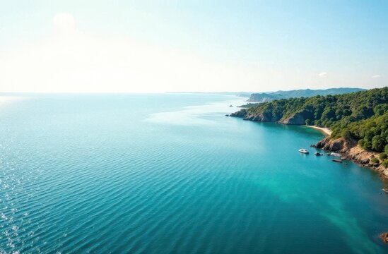 Tranquil coastal landscape with clear waters and lush greenery in daylight