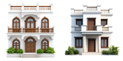Fototapeta premium Two traditional Indian Haveli houses with wooden doors and balconies