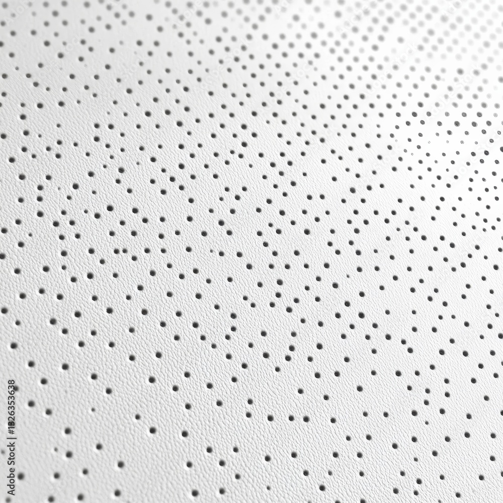 Aufkleber Perforated White Surface: Close-Up of a Pattern of Small Holes in Rows with Depth of Field Effect