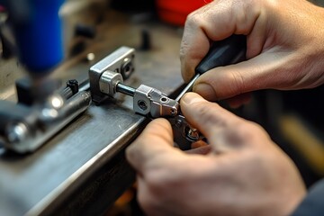 Precise Bicycle Brake Adjustment with Wrench in DIY Bike Repair Workshop