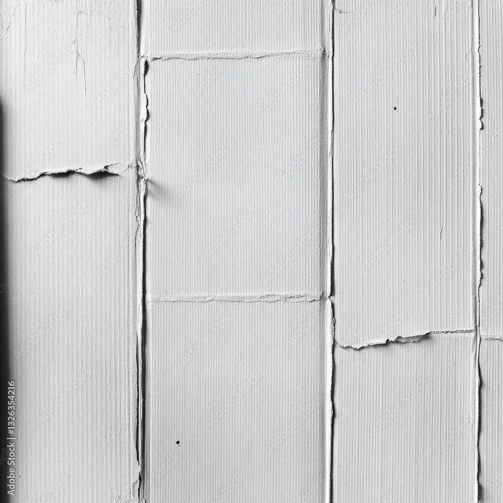 Poster striated plaster wall detail with cracks: a monochrome abstract texture in white and gray for backgr