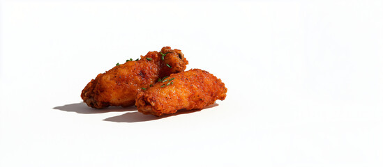 Crispy Chicken Delight: A close-up shot of two golden-brown, crispy chicken wings, freshly cooked and ready to be enjoyed, tempting and appetizing.