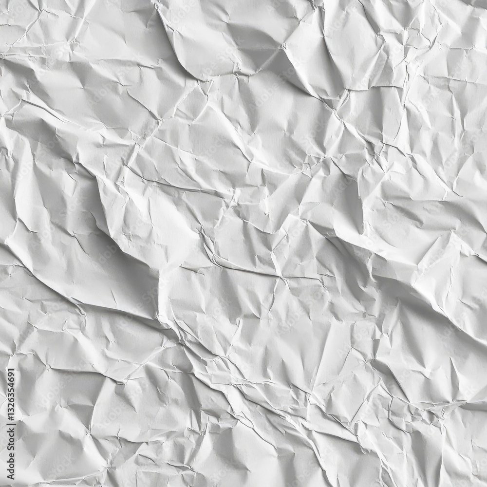 Aufkleber Textured White: A Close-Up of Crumpled Paper Capturing Light and Shadow with Intricate Folds and Creases on a Matte Surface