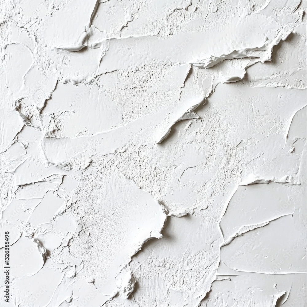 Aufkleber white textured plaster surface with deep cracks and crevices creating an abstract pattern.