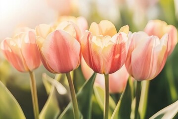 Fototapeta premium Vibrant Red and Yellow Tulips in Full Bloom During Spring in a Scenic Garden Attracting Nature Lovers