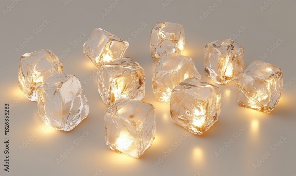 Poster glowing ice cubes on neutral background for abstract cool concepts