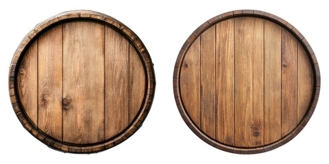 Wooden beer barrels isolated on transparency background, showcasing rustic texture