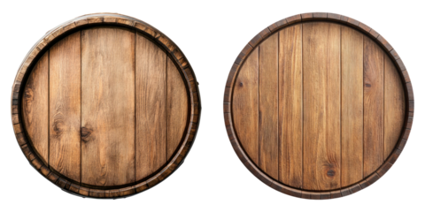 Wooden beer barrels isolated on transparency background, showcasing rustic texture
