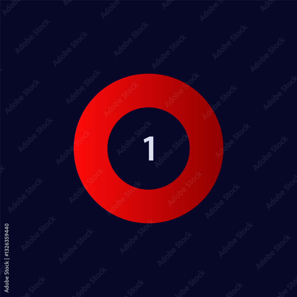 Poster a circular red and black design featuring the number one at the center, ideal for digital art projec