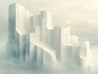 Abstract white mountain range in mist