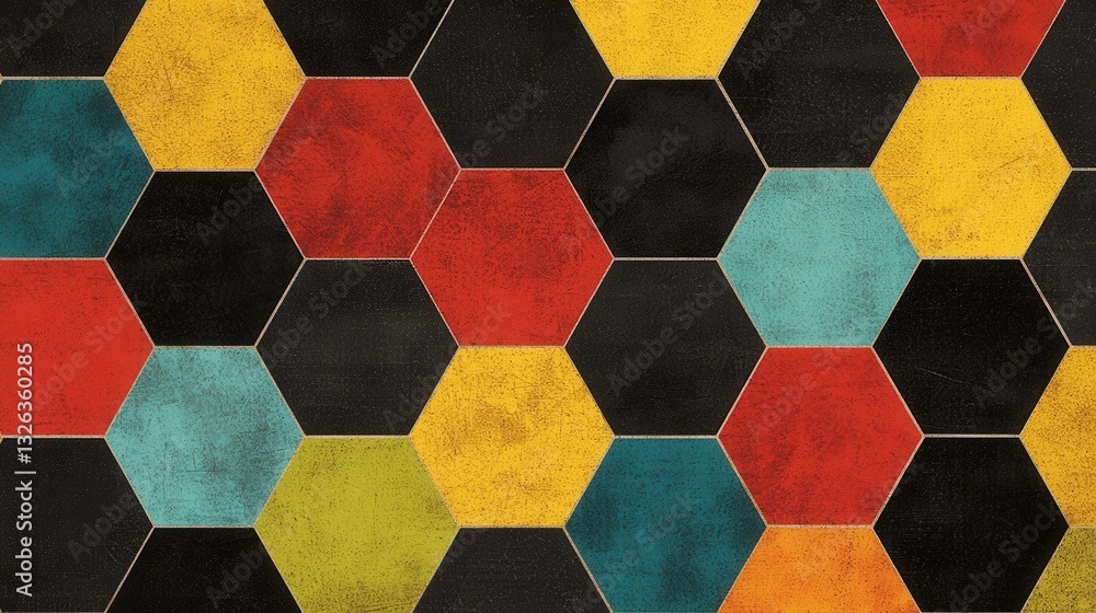 Poster colorful hexagonal pattern with vibrant colors and textured finish