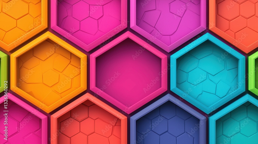 Poster colorful hexagonal pattern background with bright geometric shapes