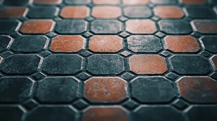 Fototapeta premium Detailed Close-Up of Vintage Patterned Floor Tiles with Textures