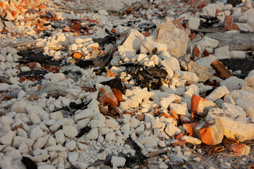 construction waste. A pile of red bricks.