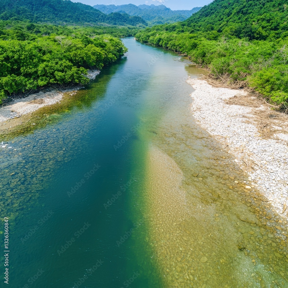 Poster a river split into clean and polluted sections
