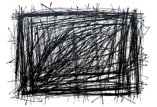 Abstract Black Line Art Design with Scribbles on White Background