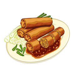 Isolated vector illustration of  Indonesian appetizer or snack dish called Lumpia Semarang