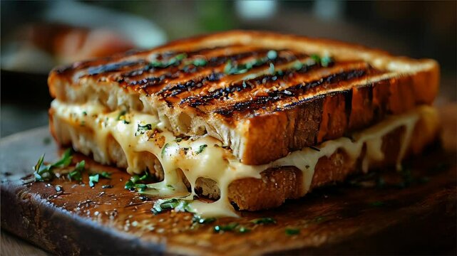 Close-up of sandwich with bacon, salami, prosciutto and fresh vegetables on rustic wooden cutting board. Club sandwich concept.