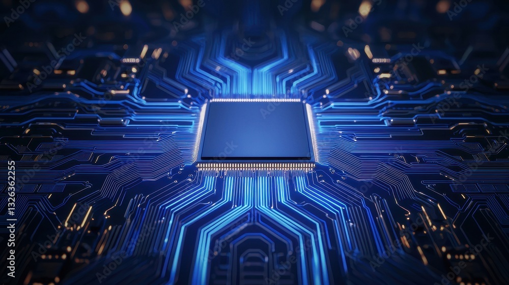 Aufkleber abstract close-up of a microchip with blue circuit board design