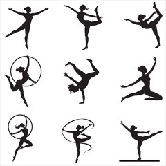 Fototapeta premium Collection of Beautiful Gymnast Girl Silhouette in Exercise Clipart Art