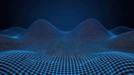 Abstract Blue Wireframe Landscape Over Dark Background Effect
