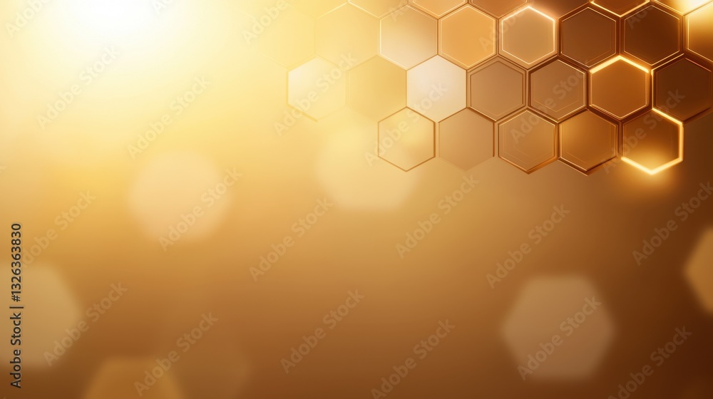 Poster golden honeycomb pattern with soft bokeh background effects