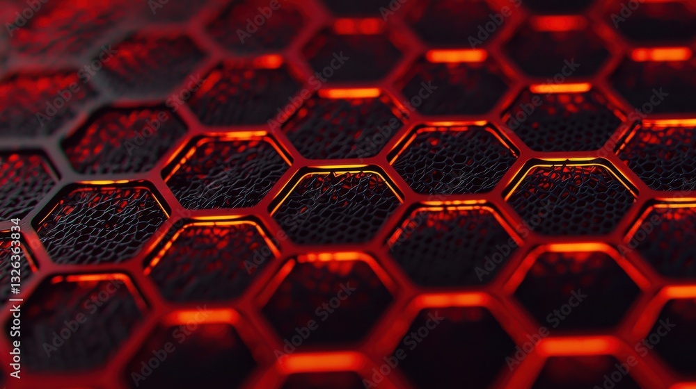 Poster abstract close-up of textured honeycomb pattern with glowing edges
