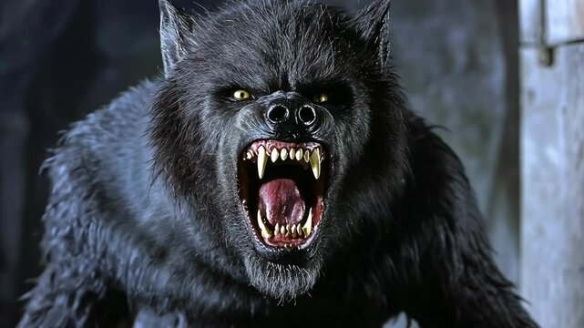 Ferocious werewolf howling in a dark forest at night during a full moon
