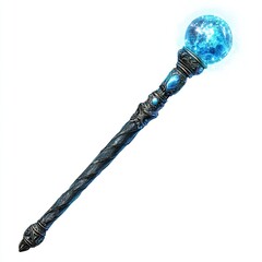 Elegant Magic Staff with Blue Crystal Sphere and Detailed Engravings