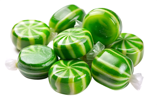 hard candy green fruit caramel isolated on white background PNG. GENERATIVE AI