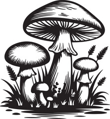 mushroom in the grass silhouette vector illustration