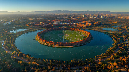 Circular Campus Lake, Cityscape Panorama