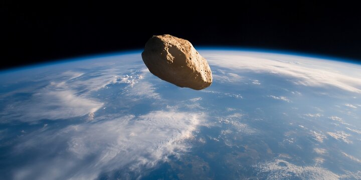 Asteroid approaching Earth from space, potential impact
