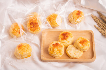 Homemade Cheese Scone on wooden plate