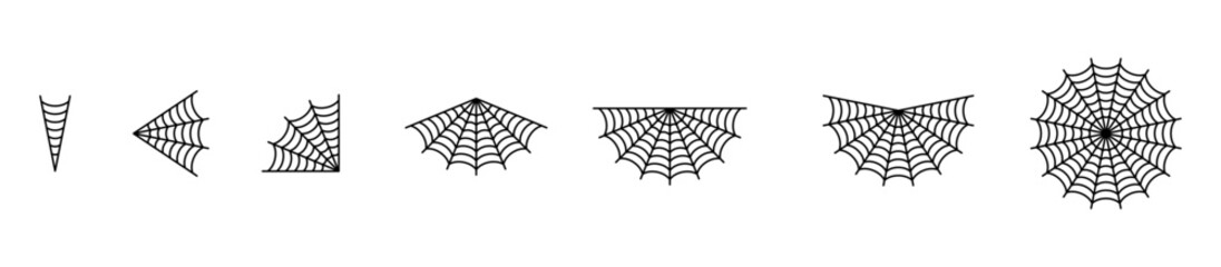 Spider web icon set. Spider web linear icon collection. Expanded spider web icons. EPS 10