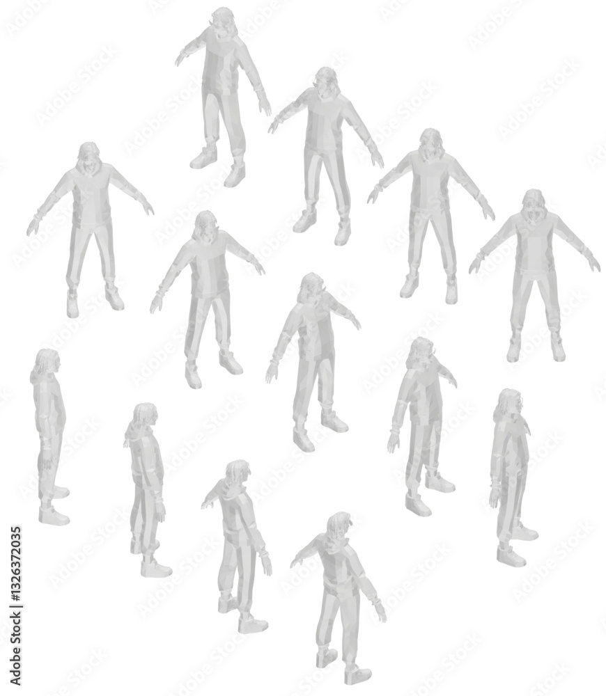 Aufkleber a group of people are standing, with some of them looking at the camera. the scene is set in a virtu