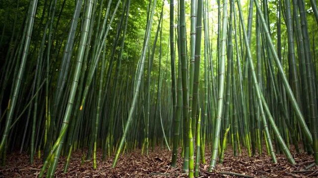 Lush Bamboo Forest with Tall Green Stalks Surrounded by Vibrant Natural Growth