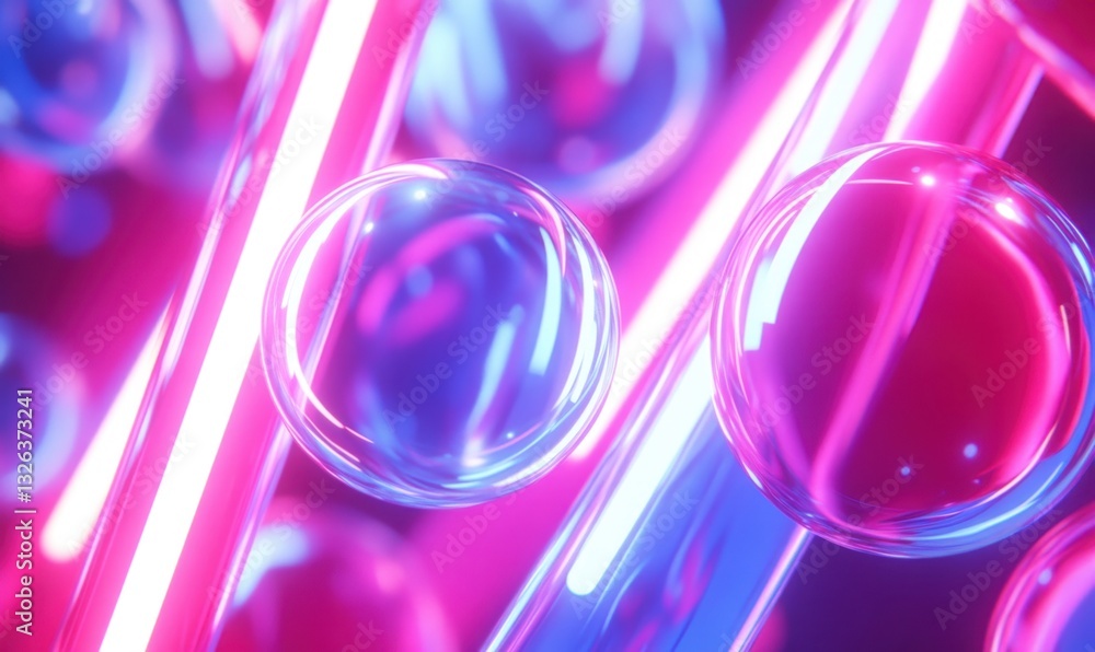 Aufkleber neon glow sticks and floating spheres abstract background design element