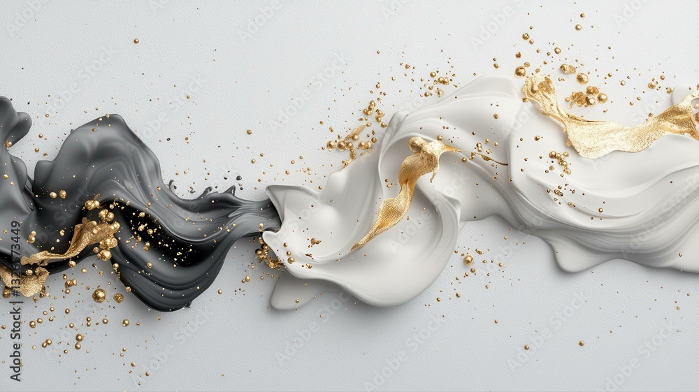 Aufkleber abstract swirls of white and black with gold accents, creating a dynamic visual flow.