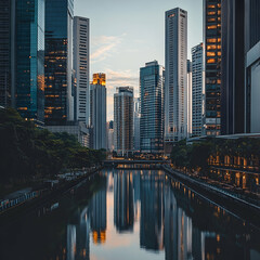 Fototapeta premium City skyline reflected in canal