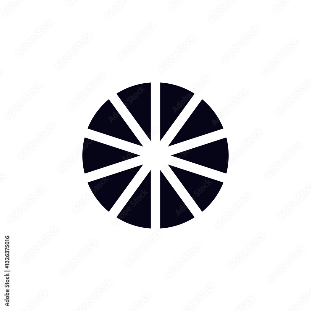 Poster a visually contrasting black and white circular shape featuring triangles embedded within it, set ag