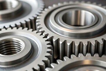 Obraz premium Close-up of interlocking metal gears, mechanical engineering, machinery, industry, precision, technology, manufacturing, automation, mechanics.