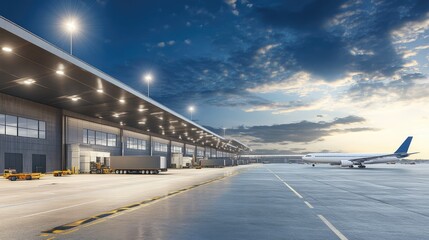 Large-scale logistics center with multiple transport modes in operation.