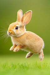 Fototapeta premium Adorable bunny leaping in the air
